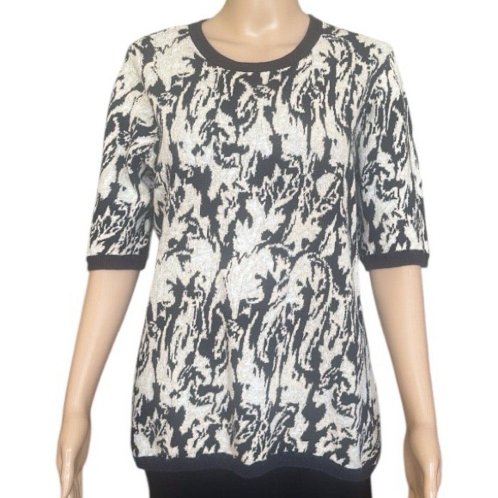 Margaret O'Leary Short Sleeve Abstract Pattern Sweater Top Size XL